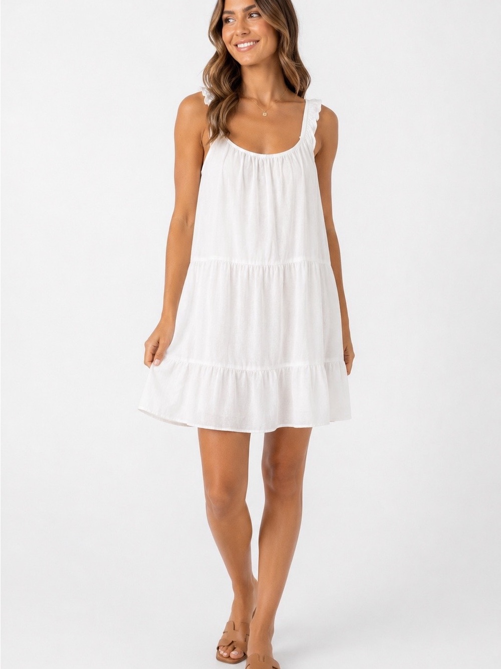 Dreamers White Tiered Ruffle-Strap Mini Dress